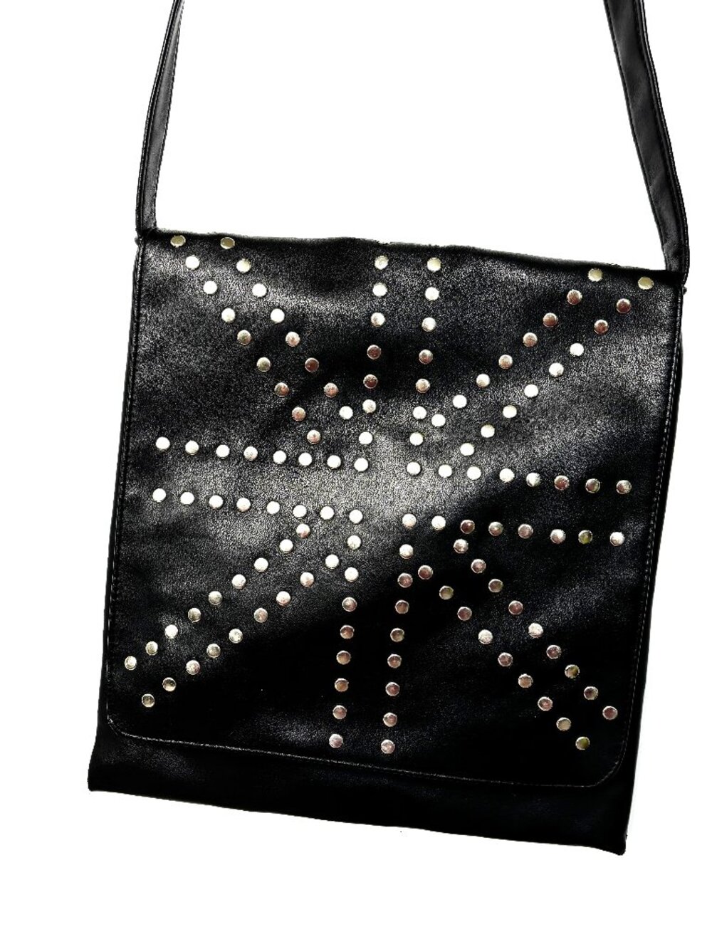 Fashion Express black faux leather Studded Messenger bag purse